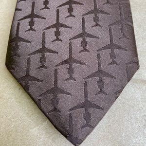 Vintage Lilly Dache For McDonnell Douglas Mens Brown Tie Airplane Plane Jet mint